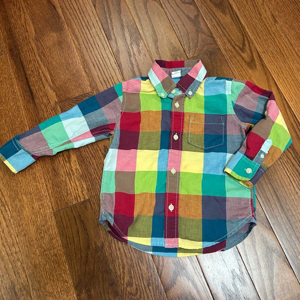 Baby GAP boys plaid multi color button down collared shirt